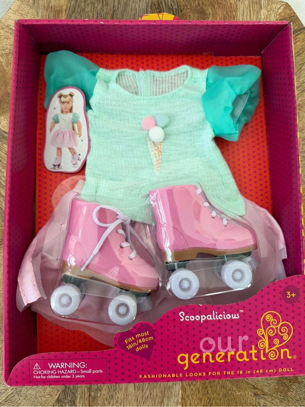 Our Generation Scoopalicious Mint Dress with Pink Roller Skates doll clothes